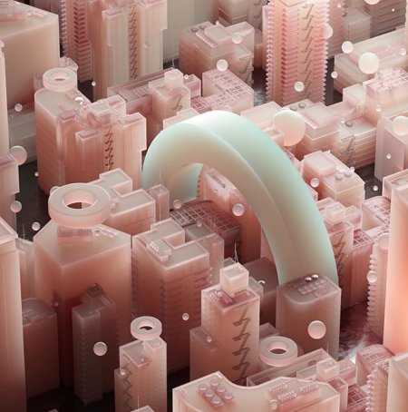 nexttoparchitects: Photo iamnickbauer render materialisatie stad maquette roze translucent