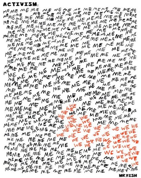 Mr. Fish The "me's" represent dependence, while the "we's" represent interdependence by working as a group.